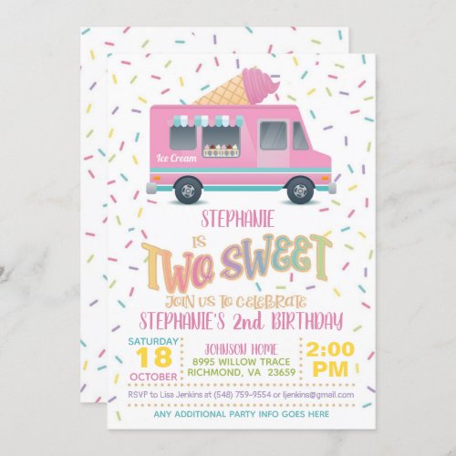 Two Sweet Ice Cream Birthday Invitation