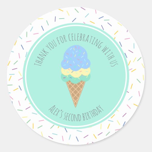 Two Sweet Ice Cream First Birthday Favor Classic Round Sticker