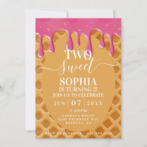 Two Sweet Ice Cream Kids Birthday Invitation