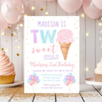 Two Sweet Ice cream Rainbow Birthday Invitation