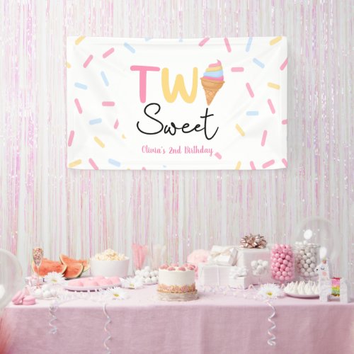 Two Sweet Ice Cream Second 2nd Birthday Party Banner