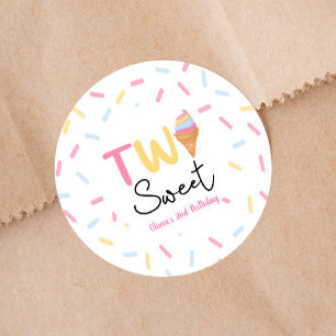 Two Sweet Ice Cream Second 2nd Birthday Party Classic Round Sticker