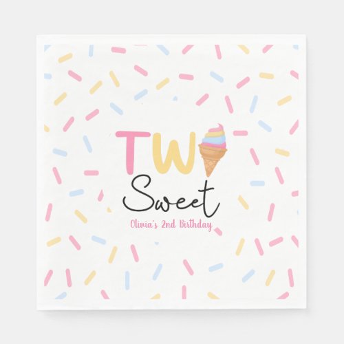 Two Sweet Ice Cream Second 2nd Birthday Party Napkins