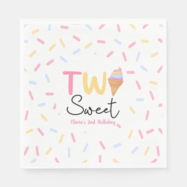 Two Sweet Ice Cream Second 2nd Birthday Party Napkins (Front)