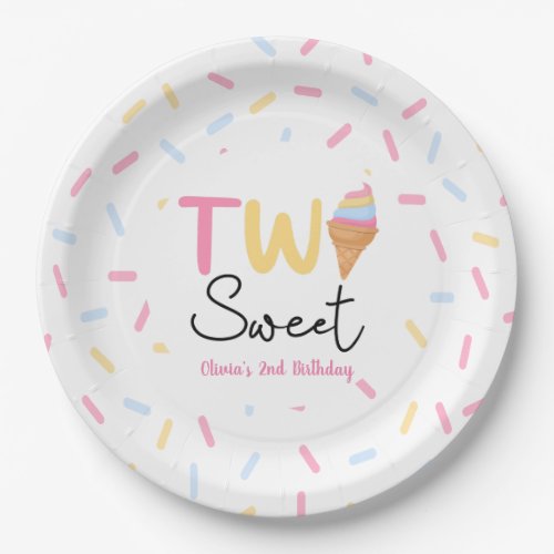 Two Sweet Ice Cream Second 2nd Birthday Party Paper Plates