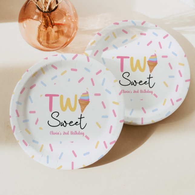 Two Sweet Ice Cream Second 2nd Birthday Party Paper Plates (Creator Uploaded)