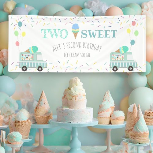 Two sweet ice cream social birthday banner