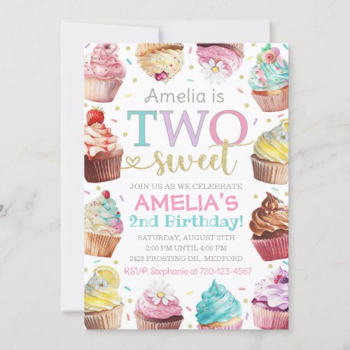 Two Sweet Invitation Cupcake Invitation