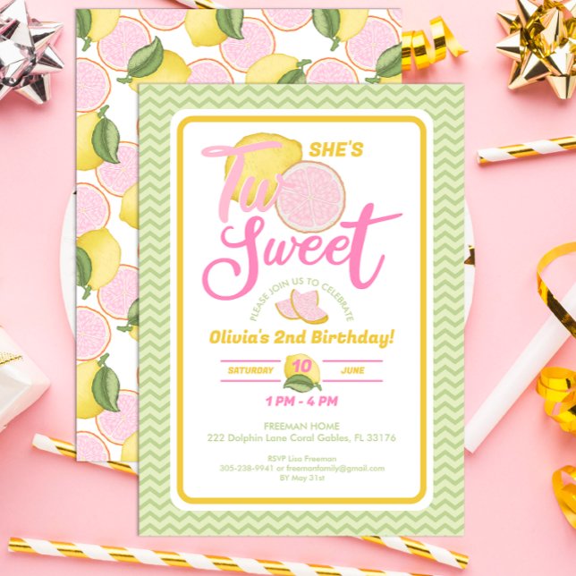 Two Sweet Lemon 2nd Birthday Invitation (Creator Uploaded)