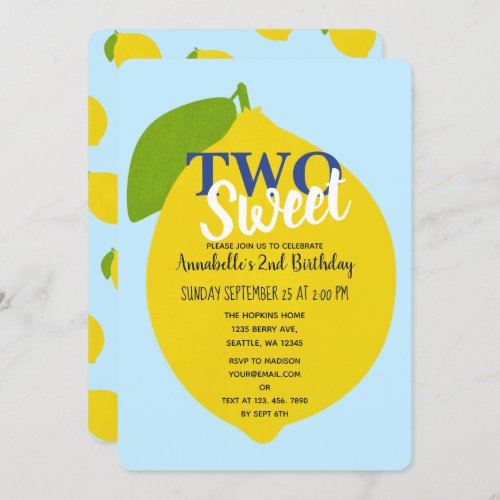 Two Sweet Lemon Kids Second Birthday Invitation