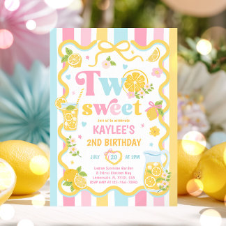 Two Sweet Lemon Summer 2nd Birthday Party Invitation
