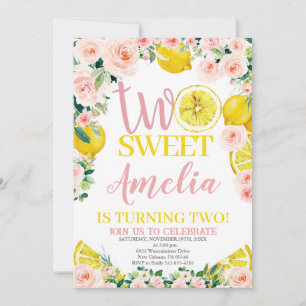 Two Sweet Lemonade Birthday, Lemon Birthday Party Invitation