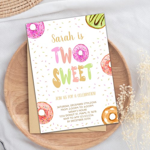 Two Sweet Light Pastel Donut Birthday Invitations