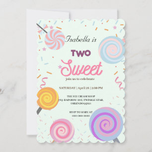 Two Sweet lollipop and Sprinkles 2nd Birthday Girl Invitation