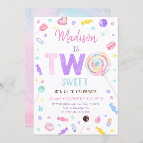 Two Sweet Lollipop Candy Birthday Invitation
