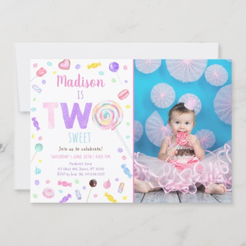 Two Sweet Lollipop Candy Second Birthday Invitation