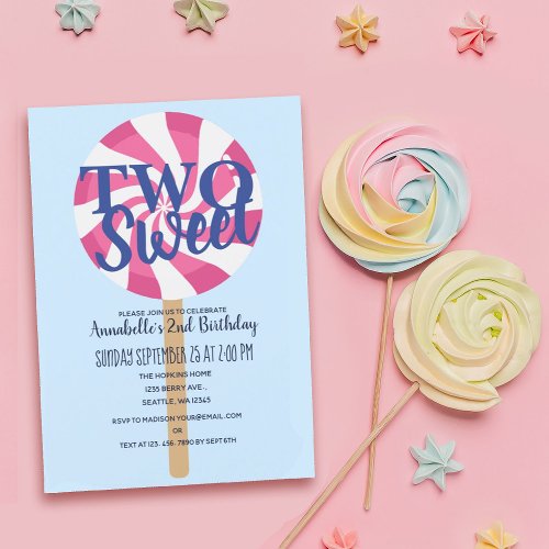 Two Sweet Lollipop Kids Second Birthday Invitation