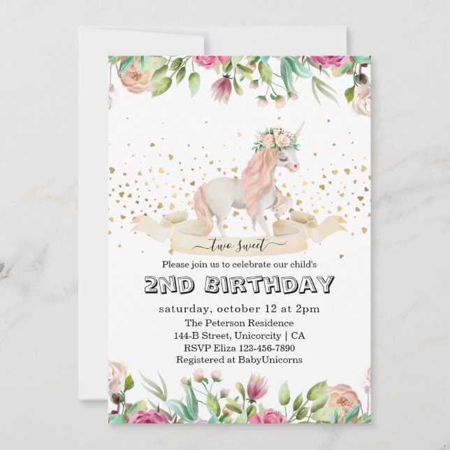 Two Sweet Magical Creature Baby Girl 2nd Birthday Invitation (Front)