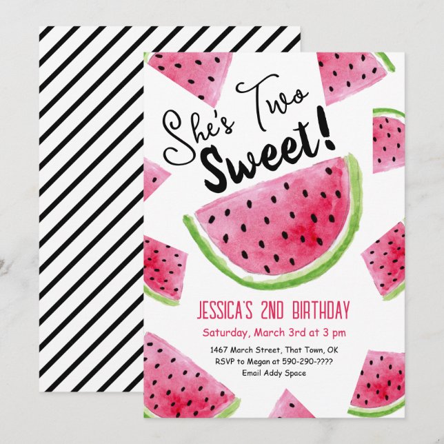 Two Sweet Melon Birthday Party Invitation (Front/Back)