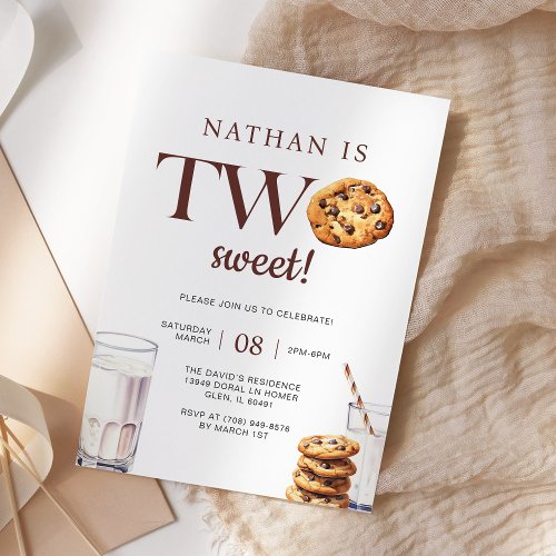 Two Sweet Milk and Cookies 2nd Birthday Invitation