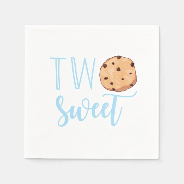 Two Sweet Milk and Cookies blue Birthday Party Napkins (Front)
