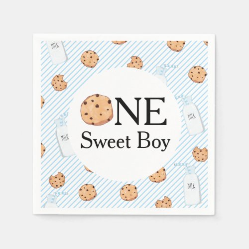 Two Sweet Milk and Cookies blue Birthday Party Pap Napkins