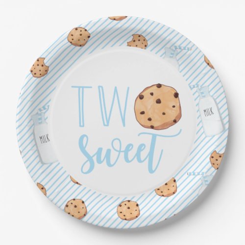 Two Sweet Milk and Cookies blue Birthday Party Pap Paper Plates