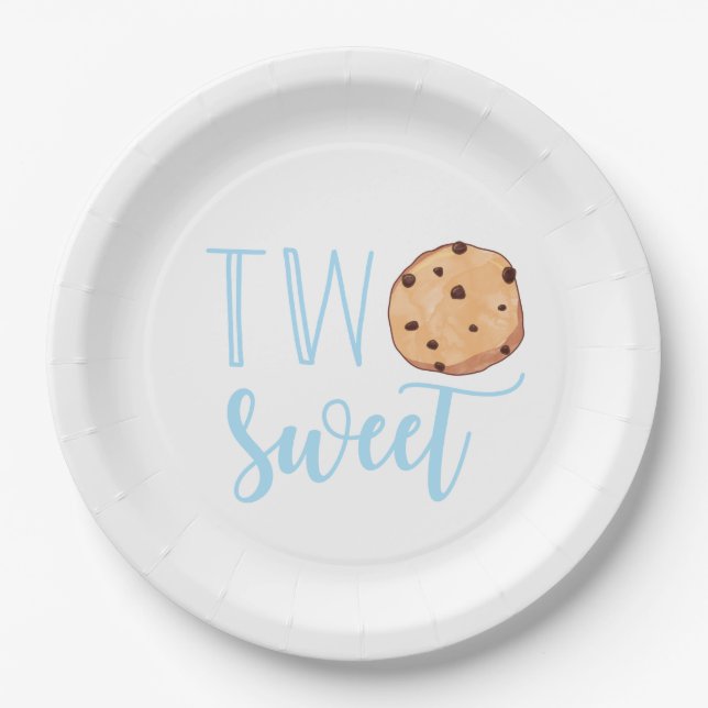 Two Sweet Milk and Cookies blue Birthday Party Paper Plates (Front)