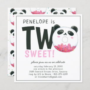 Two Sweet Panda Donut 2nd Birthday Invitation