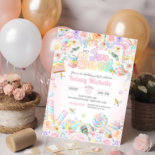 Two Sweet Pastel Candy Shop Second Birthday Invitation