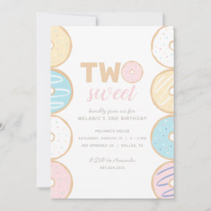 Two Sweet Pastel Donut Birthday Party Invitation