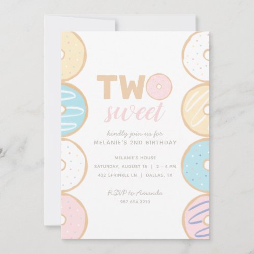 Two Sweet Pastel Donut Birthday Party Invitation