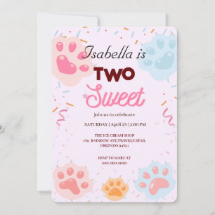 Two Sweet PAW cat and Sprinkles 2nd Birthday Girl Invitation