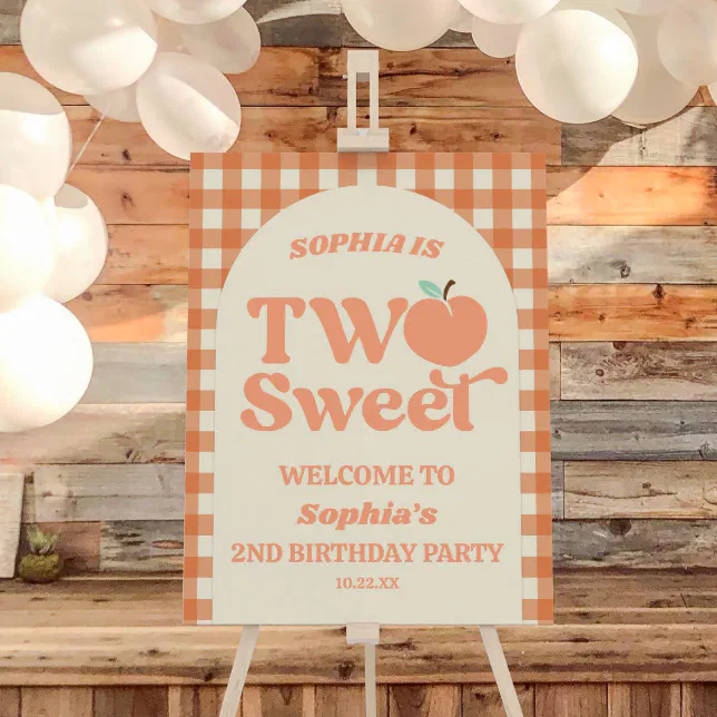Two Sweet Peach 2nd Birthday Party Welcome Sign | Zazzle