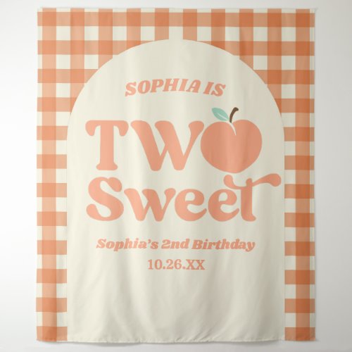 Two Sweet Peach Fruit Second 2nd Birthday Party Tapestry