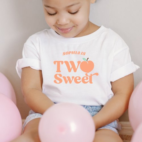 Two Sweet Peach Fruit Second 2nd Birthday Party Toddler T_shirt