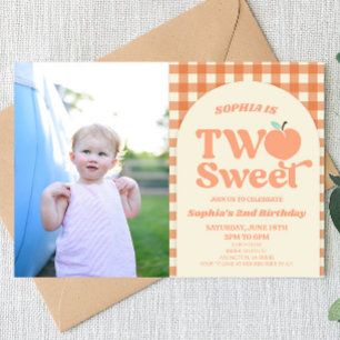Two Sweet Peach Picture 2nd Birthday Party Invitation