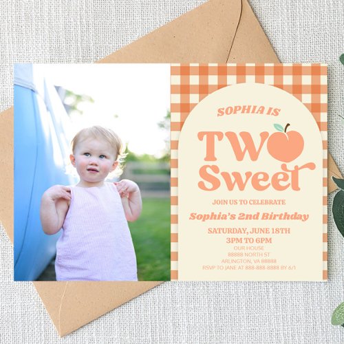 Two Sweet Peach Picture 2nd Birthday Party Invitation