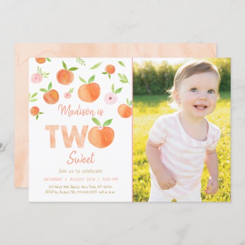 Two Sweet Peach Second Birthday Invitation