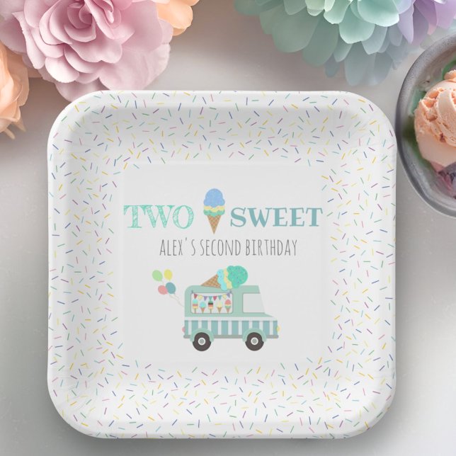 Two sweet personalized gender neutral ice cream paper plates (Creator Uploaded)