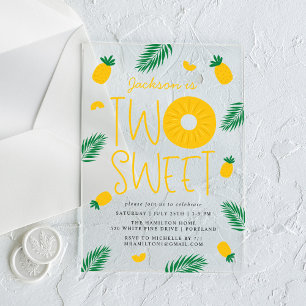 Two Sweet Pineapple 2nd Birthday Party Acrylic Invitations