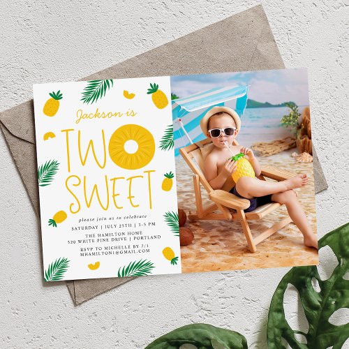 Two Sweet Pineapple 2nd Birthday Party Invitation