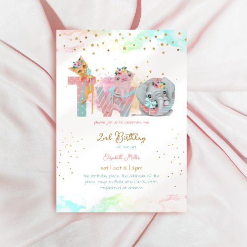 Two Sweet Pink Blue Baby Girl 2nd Birthday Invitation