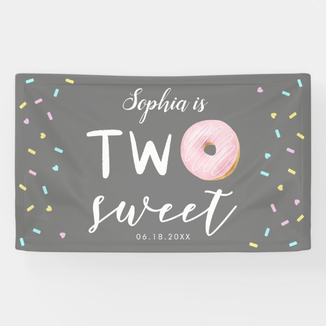 Two Sweet Pink Donut 2nd Birthday Party Banner (Horizontal)
