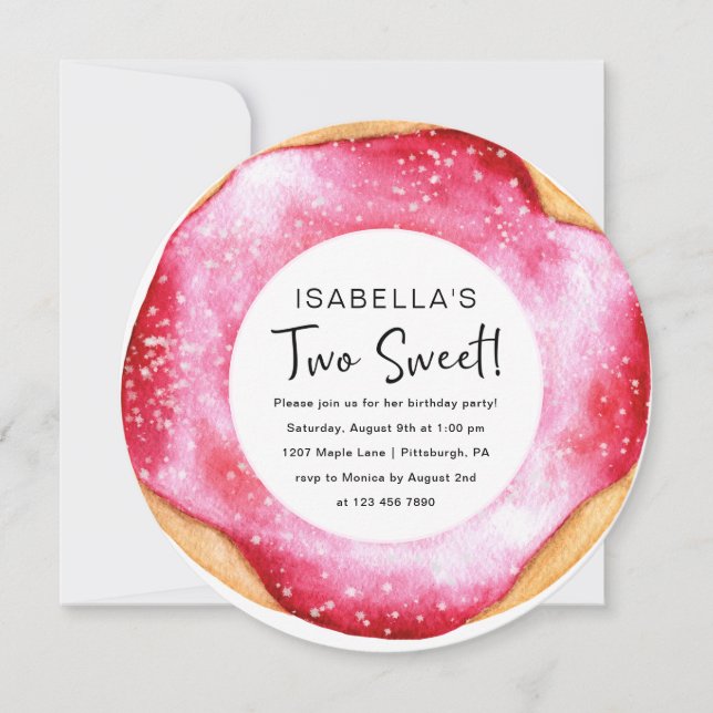 Two Sweet Pink Donut 2nd Birthday Party Invitation (Front)