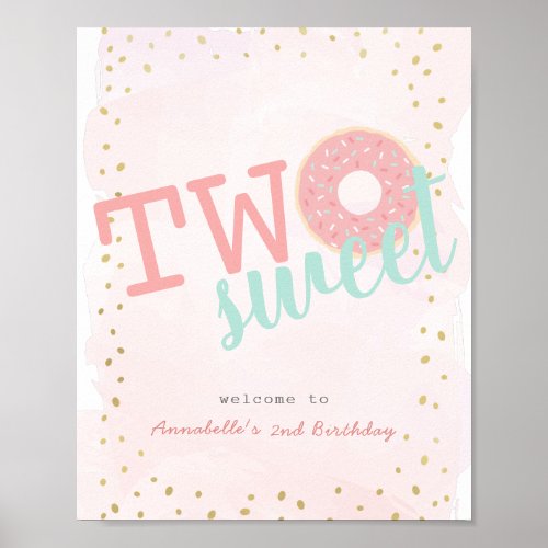 Two Sweet Pink Donut 2nd Birthday Welcome Sign