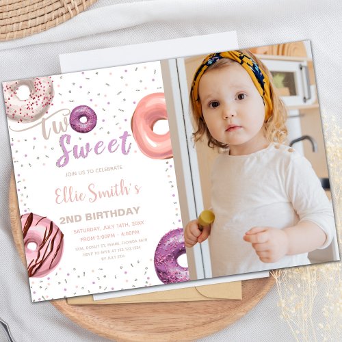 Two Sweet Pink Donut Birthday Invitations photo