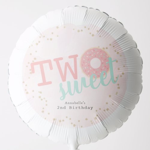 Two Sweet Pink Donut Girl 2nd Birthday Balloon