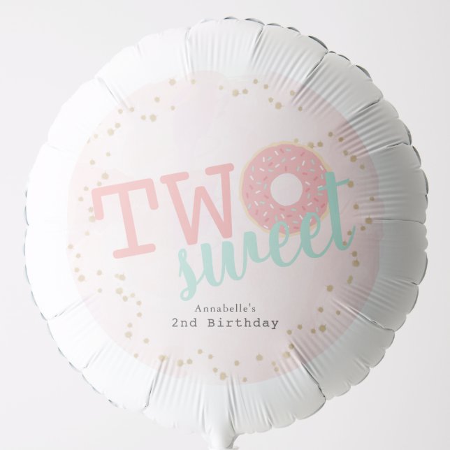 Two Sweet Pink Donut Girl 2nd Birthday Balloon (Front)