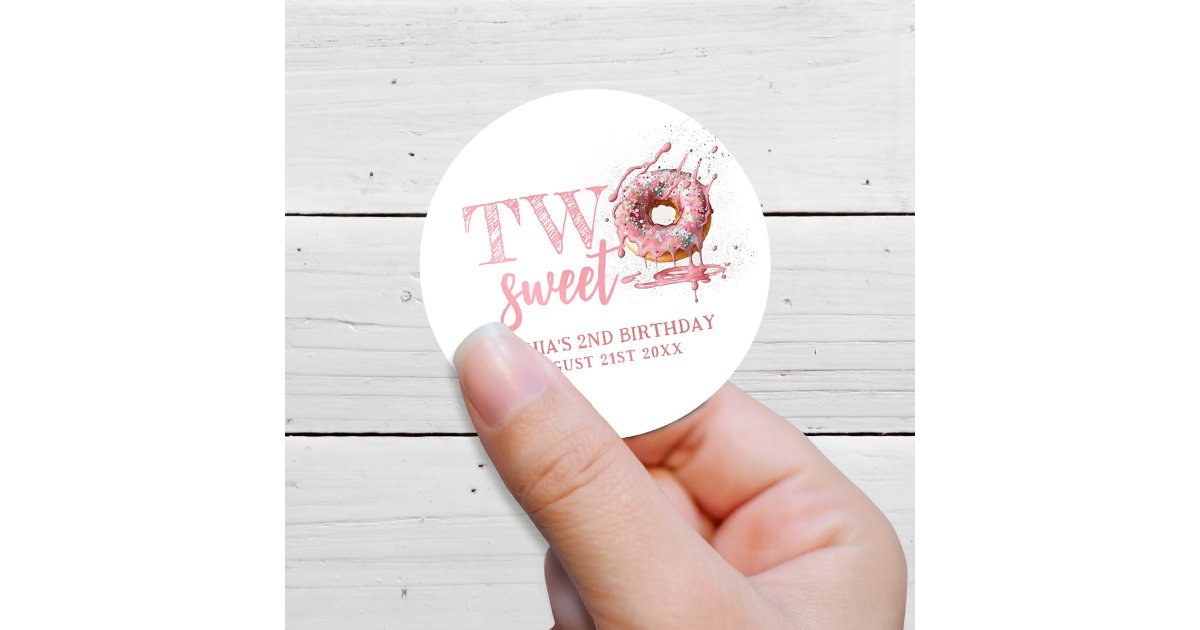 Two Sweet Pink Donut Girl 2nd Birthday Classic Round Sticker | Zazzle